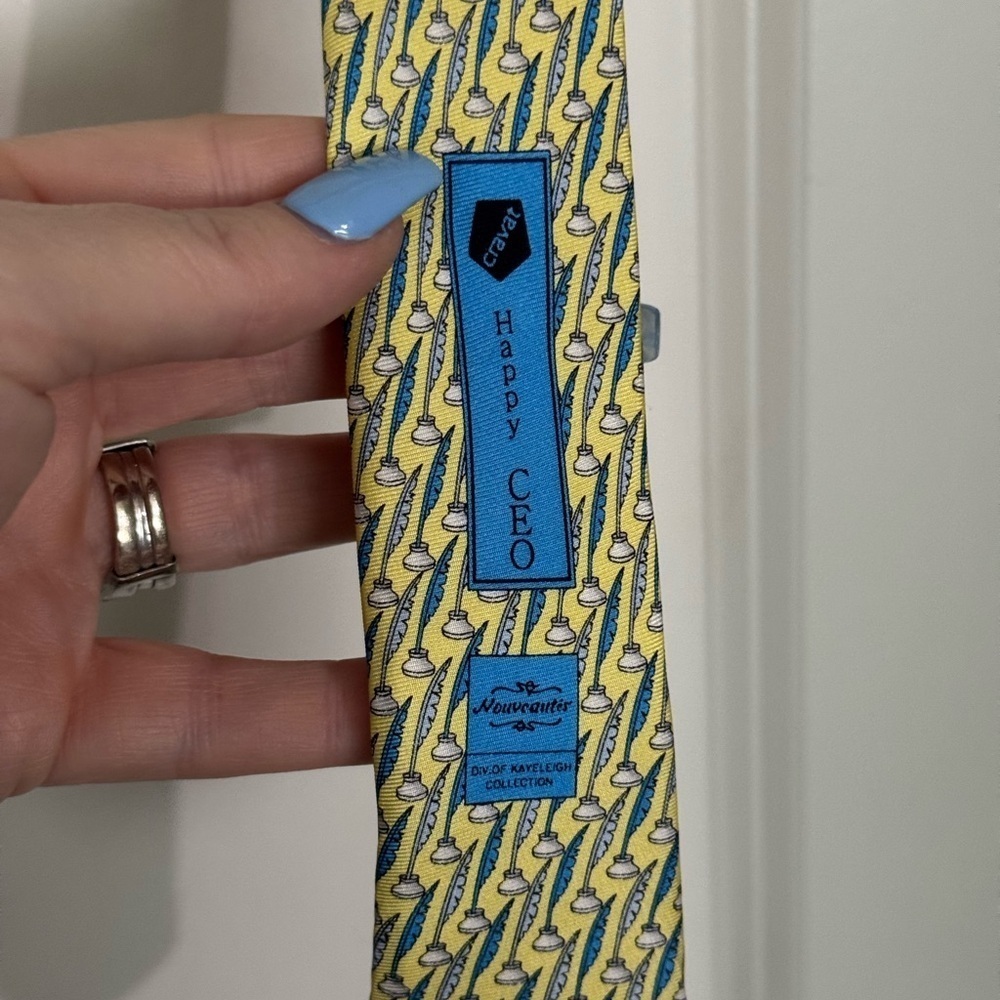 Silk Blue and Yellow Patterned Ties for Business - Picture 10 of 11